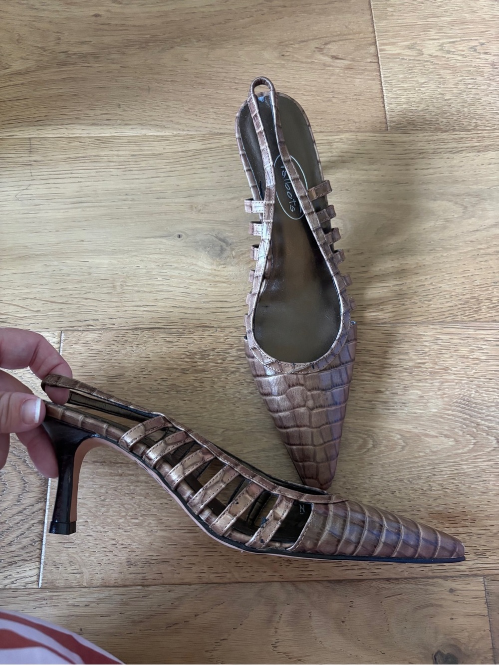 Talbots vintage 90’s leather croc embossed slingback heel womens 7
